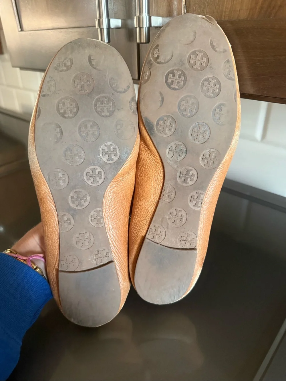Tory Burch Girls Brown Leather Logo Ballet Flats